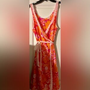 Rare 70’s Vintage Floral Wrap Dress in Orange and Pink